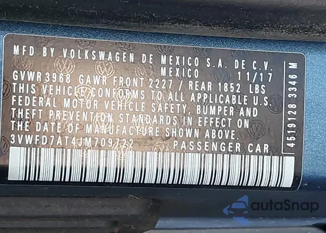 2018 Volkswagen Beetle 2.0T Coast/2.0T S из США, поврежденный, VIN 3VWFD7AT4JM709722